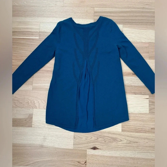 Soft surroundings M mixed media sweater tunic top in teal, wool blend - Picture 6 of 11